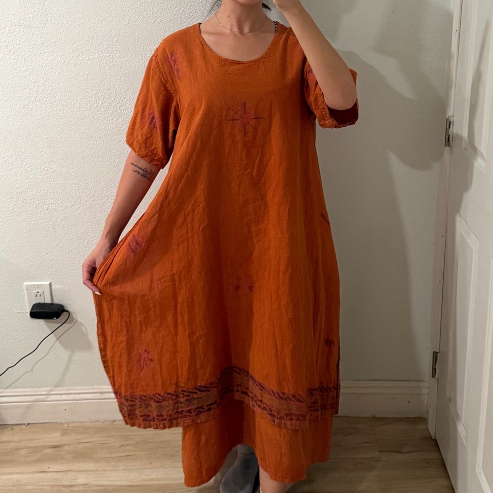 Spirit of Courage Nnamdi Ihenagu African Tie Dye Cotton Dress Orange Womens L